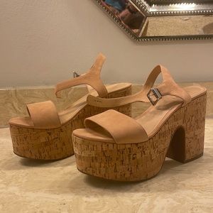 Schutz Nude Suede Cork Platform Sandals